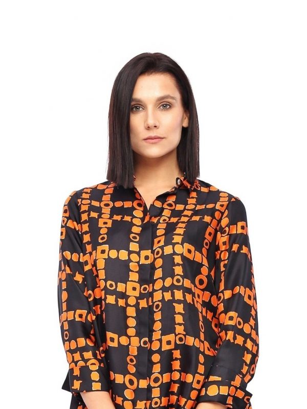 Seidenbluse schwarz terracotta